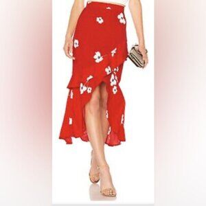 Bardot Red Floral Asymmetrical Ruffle Wrap Skirt Women’s Size 6